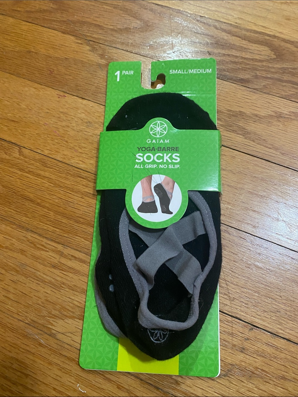 GAIAM Black Yoga-Barre Socks with Gray Cross Straps